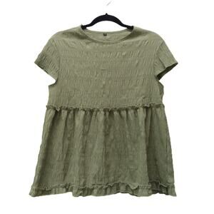 Women's Flowy Green Blouse Size Small Short Sleeves Ruffles